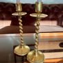 Vintage Brass Single Barley Twist Candlesticks Pair Spiral Candle Holders Image 2