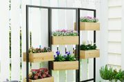 Flower box with privacy screen, raised bed with foldable trellis, 6 planter boxes with drainage holes, steel