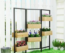 Flower box with privacy screen, raised bed with foldable trellis, 6 planter boxes with drainage holes, steel