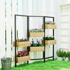 Flower box with privacy screen, raised bed with foldable trellis, 6 planter boxes with drainage holes, steel