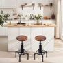 Vintage Industrial Bar Stools (Set of 2)  Solid Wood Seat with Black Pipe Frame Image 5