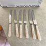 SET OF 6 VTG Everbrite Sheffield England Stainless Steel Knives Mother Of Pearl Handle Image 5