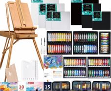 Complete 155 Pcs Deluxe Artist Painting Set with French Easel, Art Painting Brushes Set, Paints Tube Set, Painting Pads, Stretched Canvas, Palette Knives