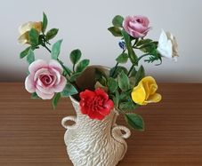 Vintage Aynsley porcelain flowers on stems  6pc