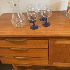 Luminarc Mid Century Blue Stemmed Wine Glasses (4) and Free Luminarc Water / Wine Carafe