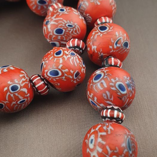 Antique Venetian Style Millefiori & Chevron Glass Beads Strands Necklace