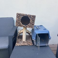 Cat scratcher/ snuggle bed and pet carrier