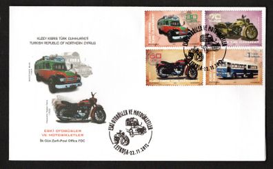 2012 Cyprus Old Buses and Motorcycles Commemorative Stamp First Day Cover (FDC)