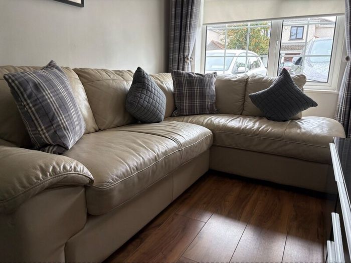 Cream leather left hand corner Sofa