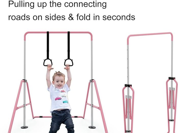 NEW SALE | Gymnastics Bars, Junior Training Kip Bar Gymnastics Equipment for Home Garden, Adjustable Height Gymnastic Folding Horizontal Bar with Gymnastic Rings for Kid Boys Girls