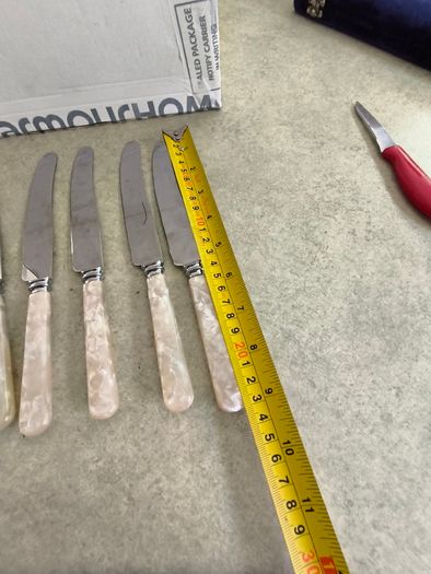 SET OF 6 VTG Everbrite Sheffield England Stainless Steel Knives Mother Of Pearl Handle