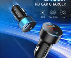 USLION 36W PD/QC3.0 Car Dual USB (Type-C & Type-A) Phone Quick Charger with Digital Display (Brand New/Warranty)