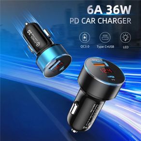 USLION 36W PD/QC3.0 Car Dual USB (Type-C & Type-A) Phone Quick Charger with Digital Display (Brand New/Warranty)