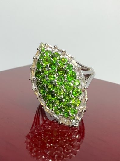 Silver Chrome Diopside & White Topaz Halo Ring