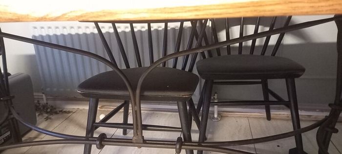 Large dining table rustic farmhouse style with iron styled legs