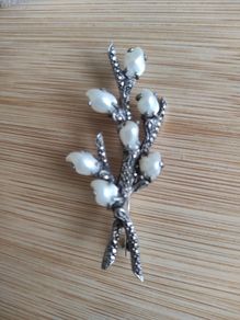 Vintage sterling baby tooth pearl marcasite brooch
