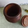 Vintage Jar with a lid / wood urn || hand carved floral ornaments || Hand made / cylinder shape Image 4