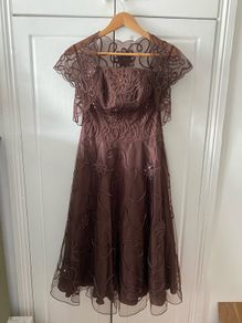 Monsoon brown bandeau tulle dress with embroidery + beading detail and matching bolero