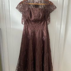 Monsoon brown bandeau tulle dress with embroidery + beading detail and matching bolero