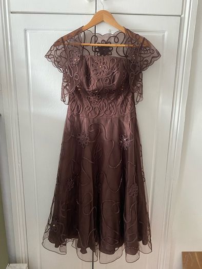 Monsoon brown bandeau tulle dress with embroidery + beading detail and matching bolero