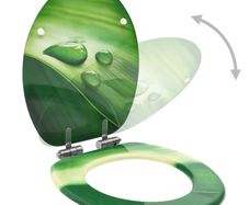 WC Toilet Seats with Soft Close Lid 2 pcs MDF Green Water Drop Design