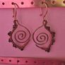 Copper Wire Earrings, Leaf Inspired Handmade spiral Dangles with Dark Beads Image 6