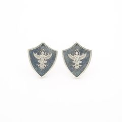 925 Vintage Sterling Silver Gothic Shield Stud Earrings