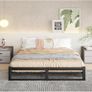 King Size Bed Frame,5ft Floor Bed Frame King Size Bed Base with Steel Slats,Heavy Duty Metal Platform Low Bed King Beds 150x200 cm,Mattress Base No Box Spring Needed,No Noise,Black Image 6