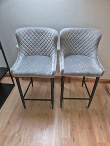 Bar Chairs - Grey Velvet with black metal x2