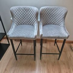 Bar Chairs - Grey Velvet with black metal x2