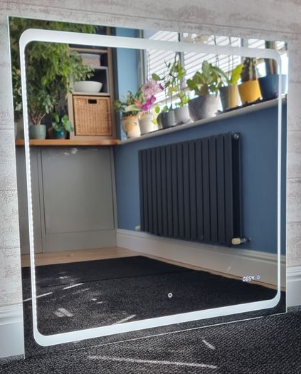 LED Bathroom Mirror 100x100cm Dual LED Digital Clock