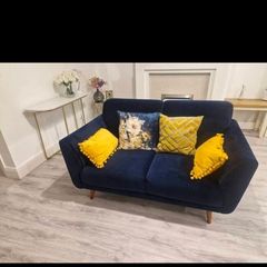 2 seater navy velvet couch & cushions