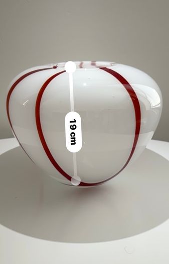 Large White & Red Studio Art Glass Vase
