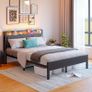Double Bed Frame with Storage Headboard,Charging Station,LED Lights,4ft6 Metal Platform Upholstered Bed Frame Double Bed,for 135 x 190 cm Mattress,Strong Steel Slat Support/Noise Free/Black Image 3