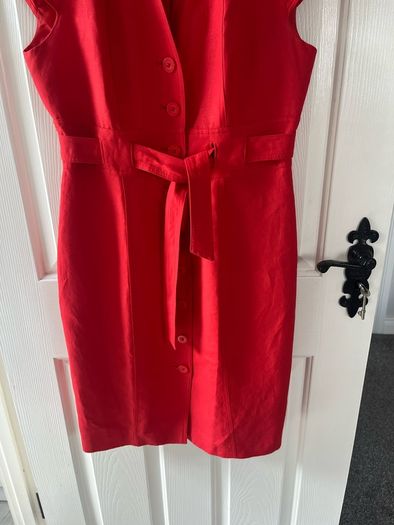 Calvin Klein Red Linen Belted Shirt Dress - Size Medium US 8 / UK10