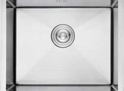 Stainless Steel Kitchen Sink, 50 x 43cm, Undermount Kitchen Sink Drop in, Topmount Single Bowl Outdoor Campervan Sink with Drainer Fittings, Silver