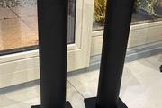 Attractive classic ballast fillable Apollo A24 steel speaker stands. In excellent rust-free condition. Featuring striking thick cylindrical column with a black textured finish. Rare in this condition.