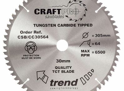 Trend CSB/CC30564 CraftPro Saw Blade for Mitre & Table Saws 305 x 30mm x 64T