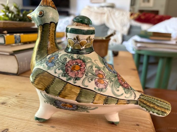 Vintage Greek Skyros hand painted ceramic bottle
