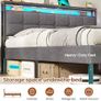 King Size Bed Frame with LED Lights & Charging Station Upholstered Storage Headboard/Under Bed Storage Image 5