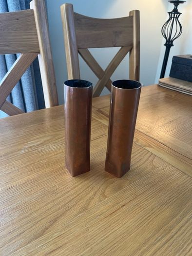 Antique Copper Shell Case Vases Pair