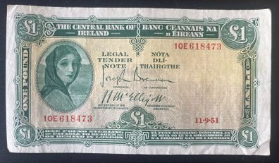 Ireland 11.9.51 1 Pound Lady Lavery Banknote
