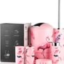 Modern Design 6 Piece Plastic Bathroom Accessory Set Luxury Bath Accessories Bath Set Lotion Bottles,Toothbrush Holder,Tooth Mug,Soap Dish,Toilet Brush,Rubbish (Flamingo) Image 3
