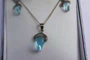 Vintage Sterling Silver Blue Cut Crystal Pendant Necklace And Earrings  Length 18,5" - 4,78g