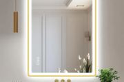 600x800 mm Gold-Bathroom-Mirror-with-LED-Lights, LED-Bathroom-Mirror-Wall-Mounted with Bluetooth, Anti-fog, 3 Colours Dimmable, Memory Function, IP44, Tempered Glass, Horizontal/Vertical