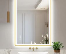 600x800 mm Gold-Bathroom-Mirror-with-LED-Lights, LED-Bathroom-Mirror-Wall-Mounted with Bluetooth, Anti-fog, 3 Colours Dimmable, Memory Function, IP44, Tempered Glass, Horizontal/Vertical