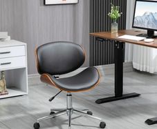 Vintage design office chair adjustable height 360 swivel Poplar wood synthetic upholstery 53 x 53 x 77-87 cm