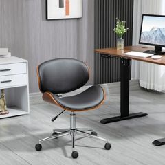 Vintage design office chair adjustable height 360 swivel Poplar wood synthetic upholstery 53 x 53 x 77-87 cm