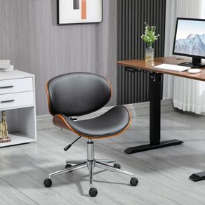 Vintage design office chair adjustable height 360 swivel Poplar wood synthetic upholstery 53 x 53 x 77-87 cm