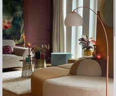 Floor Lamp Qazqa - Modern Arc Floor Lamp I Arc Floor Light Copper with White Shade - Arc Basic- - Modern - Suitable for LED E27 | 1 Light - Steel Arc lamp - Suitable for Living Room